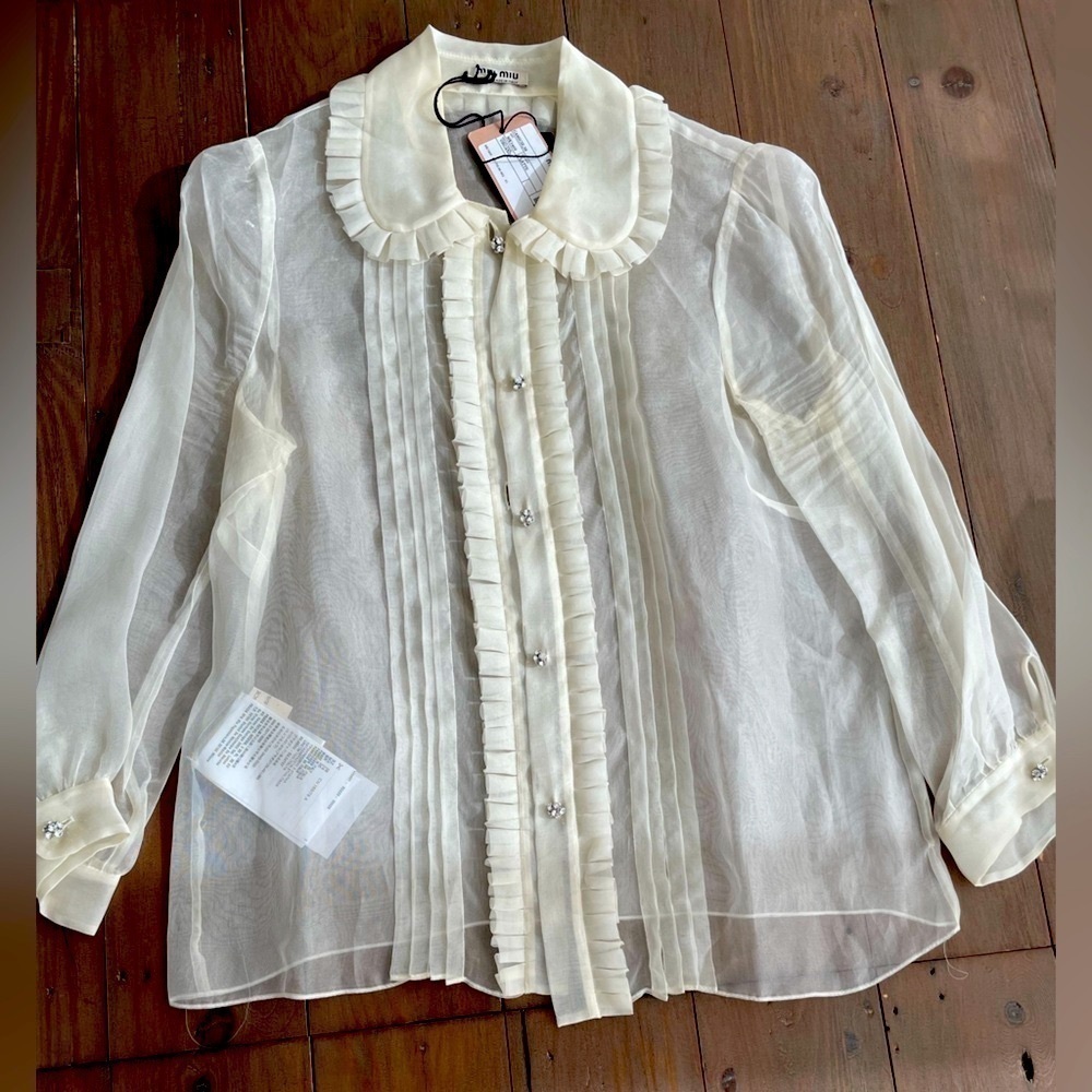Miu Miu organza crystal embellished blouse NWT